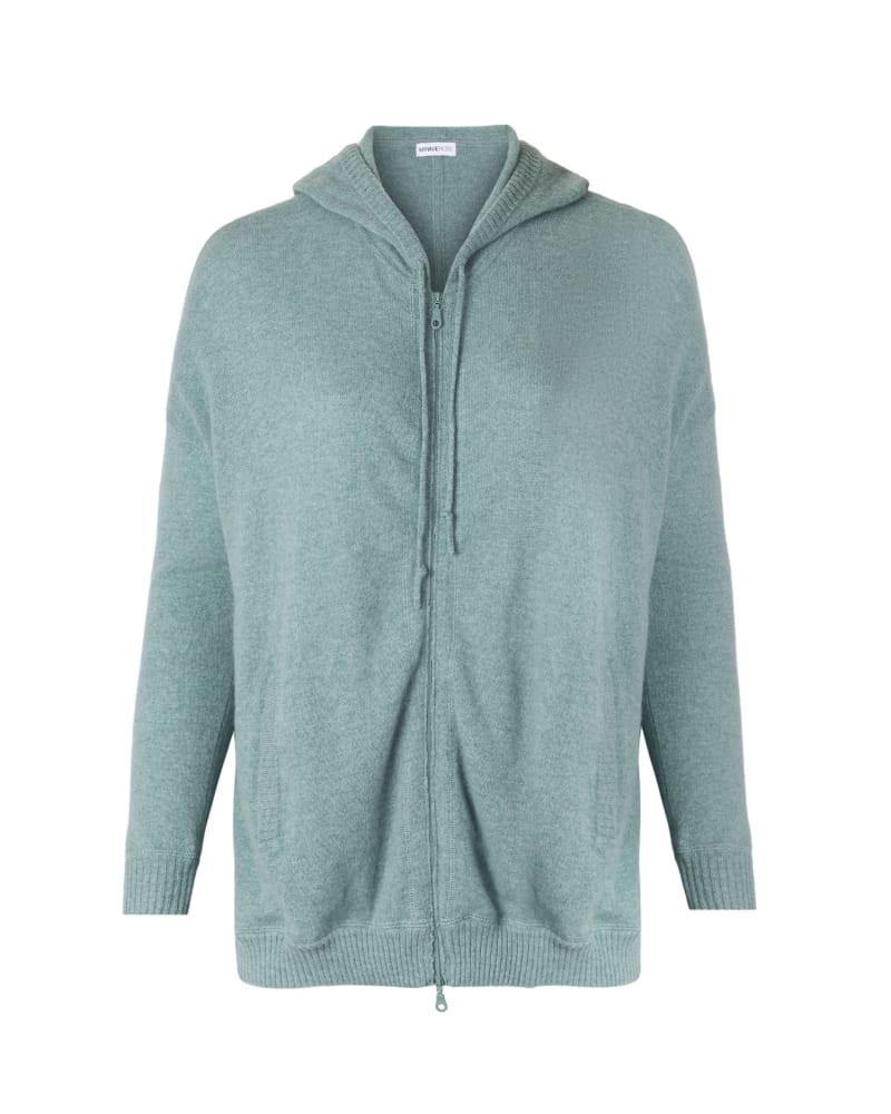 Front of a size 1X Cashmere Zip Hoodie in Jade by Minnie Rose. | dia_product_style_image_id:248487
